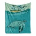 thumbnail image 1 of Ocean Soft Flannel Fleece Blanket, Sea Turtle Swimming Coral Reef Exotic Island Underwater Life Illustration, Cozy Plush for Indoor and Outdoor Use, 50" x 60", Turquoise Teal Green, by Ambesonne, 1 of 6