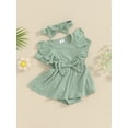 thumbnail image 3 of CIYCuIT Baby Girls Summer Romper Dress Ruffled Short Sleeve Ribbed Jumpsuit Newborn Infant Sweet A-line Bodysuit Dress with Cute Headband 3M 6M 9M 12M 18M, 3 of 9
