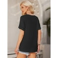 thumbnail image 3 of Women's V Neck T Shirts Casual Rolled Short Sleeve Side Split Summer Tops Loose Fit, 3 of 5