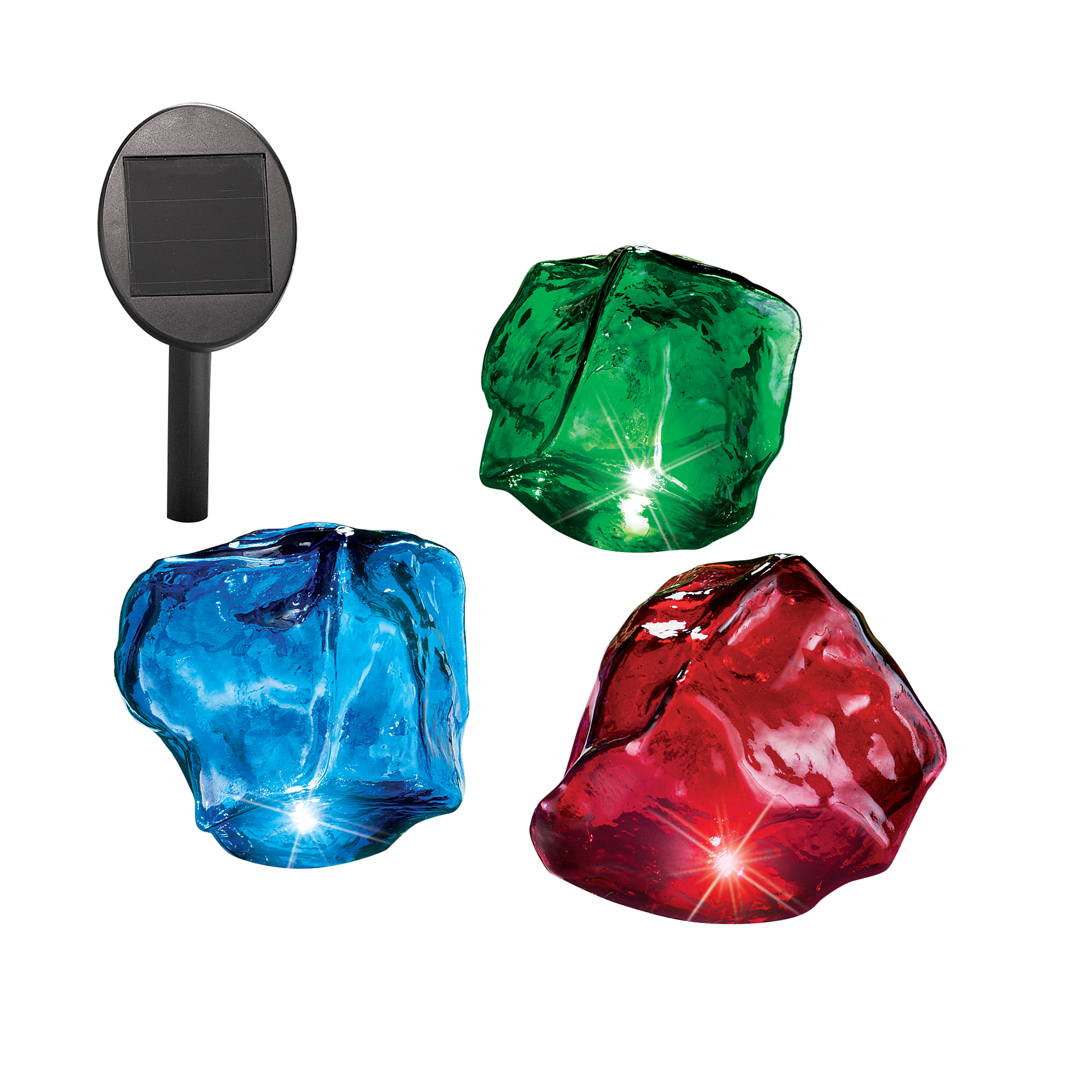 Solar Powered Colorful Glass Stones Set of 3 Garden Landscape
