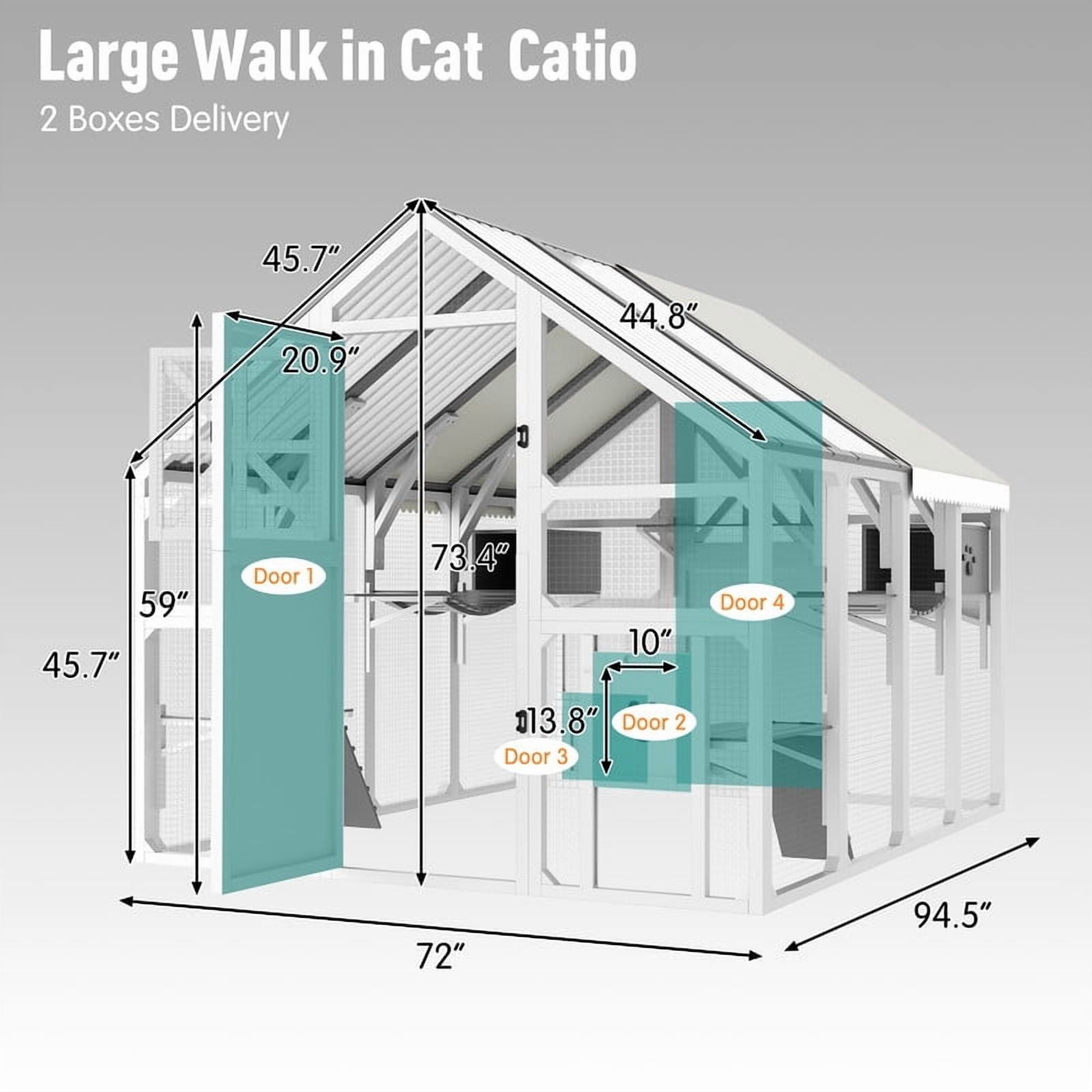 Mirightone Extra Large Catio Outdoor Cat Enclosure with Bridges, 8 Platforms and 2 Resting Boxes, Walk-in Outside Cat House with Weatherproof Cover for Multiple Cats, White