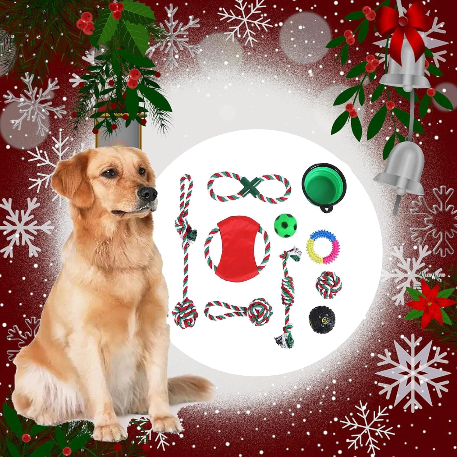 Ausugar Christmas Dog Toy 10PCS Indestructible Dog Rope Chew Toy Set for Dogs Training Playing Teething