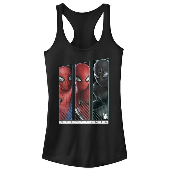 Junior's Marvel Spider-Man: Far From Home Suit Panel Racerback Tank Top Black Medium