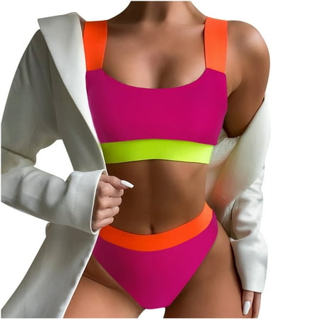 

VKEKIEO Two-Piece Sets Swimsuit Sport Bra Style Padded Red L