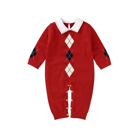 

Newborn Romper Baby Boys Long-sleeved Gentleman Geometric Pattern Printing Jumpsuit Toddler Clothes