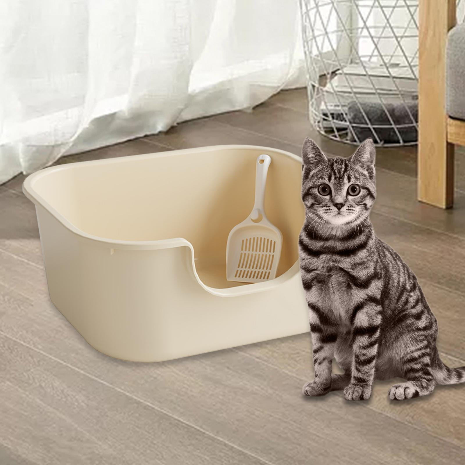 Cat Litter Basin Cat Litter Box with High Side Splashproof Kitty Litter Pans Open Top Pet Litter Tray for Small and Large Cats Coffee Color