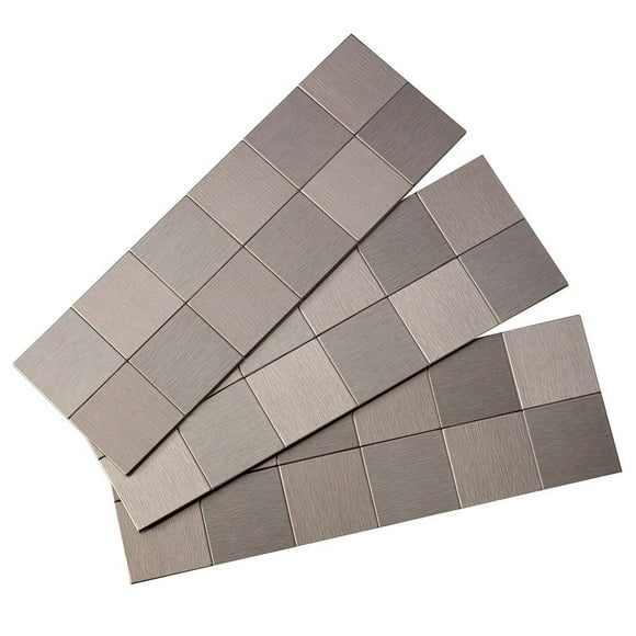 Aspect Peel and Stick Backsplash 12in x 4in Square Stainless Matted Metal Tile for Kitchen and Bathrooms (3-Pack)