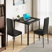 Dining Table Set, Kitchen and Chairs for 2, PU Leather Modern Room Sets for Home, Kitchen, Living Room,Black