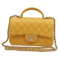 thumbnail image 1 of Pre-Owned CHANEL AS2431 Yellow Lambskin G Hardware Top Handle Mini Matelasse 20 Shoulder Bag..., 1 of 12