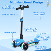 Electric Scooter for Kids Ages 3-8, 3-Wheel Foldable Light-Up Scooter with Full Body LED, Wide Deck, Thumb Accelerator, 3 Adjustable Heights, 5MPH Safe Speed, Electric Scooter for Boys & Girls,Blue