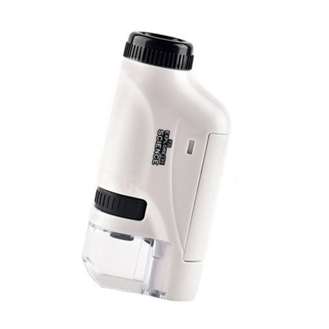 Mini kit de microscopio de bolsillo, microscopio de mano LED, juguete científico para niños (blanco)