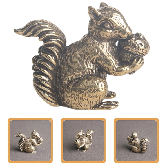 ETHZZLE Golden Brass Squirrel Statue Desktop Ornament for Vintage Home and Office Decor