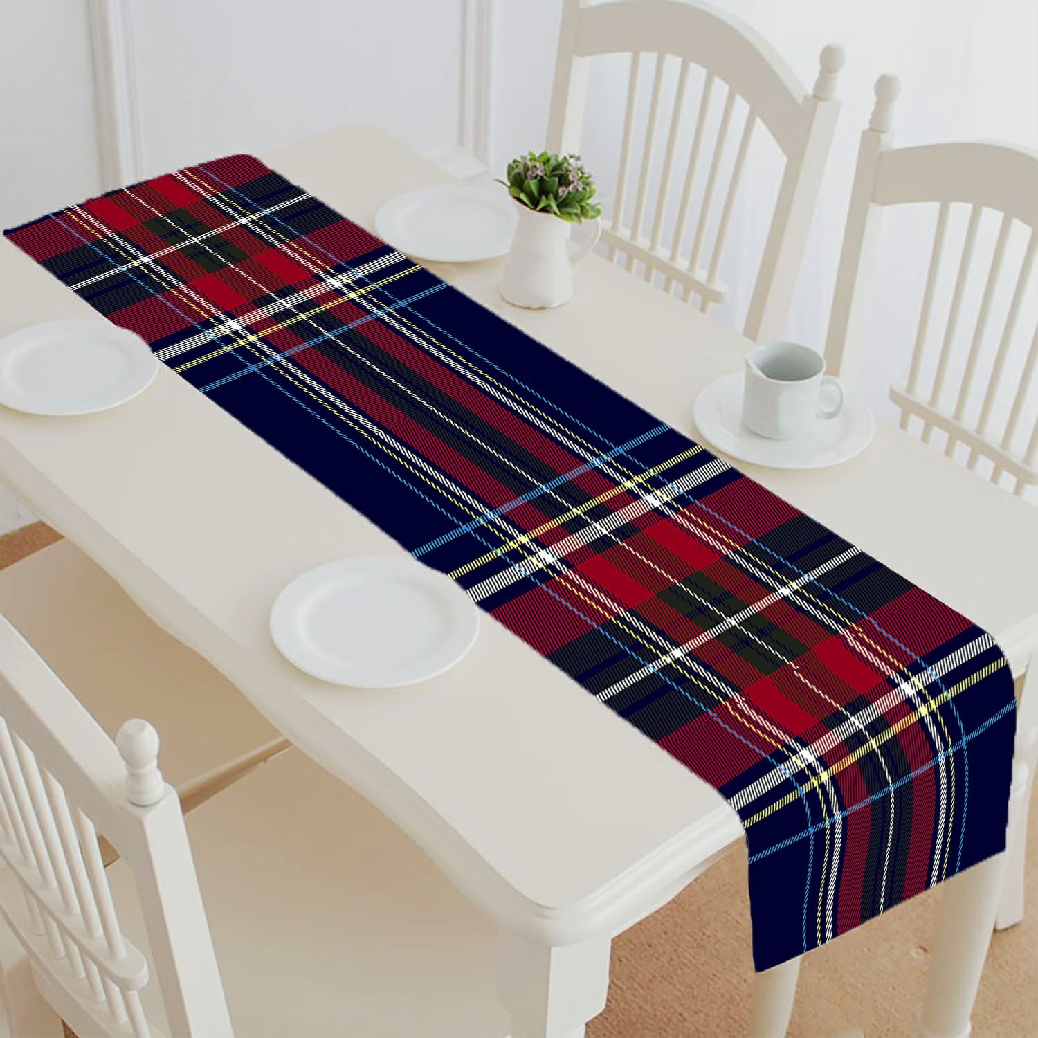 ABPHQTO Checkered Diagonal Plaid Table Runner Placemat Tablecloth For