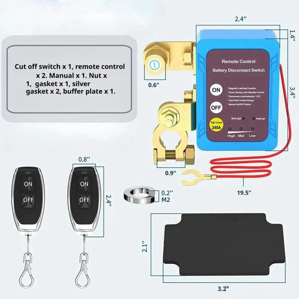 12V 240A Remote Battery Disconnect Switch, Automatic Power Shut Off Kill Switch for Car, Truck, Marine - Anti-Theft, Energy Saving