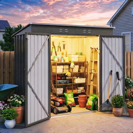 Outdoor Storage Shed, Lofka 6x4 FT Metal Garden Shed with Lockable Doors for Bike Storage,Patio, Grey