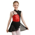 thumbnail image 2 of TiaoBug Girls Glitter Sequins Sleeveless Dance Dress Irregular Shoulder Straps Leotard Tulle Dresses Latin Jazz Dance Costume Red 14, 2 of 6