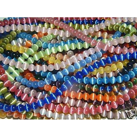10 Strands of 8mm Beads Cats Eye Beads Millefiori Tigers Eye Pearl Howlite Faceted Glass (Cat's Eye Beads 8mm - 10 Strands)