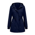 thumbnail image 4 of Ecqkame Women's Hooded Waterproof Rain Jackets Outdoor Casual Long Sleeve Drawstring Waist Windbreaker Outerwear with Pockets Navy S, 4 of 7
