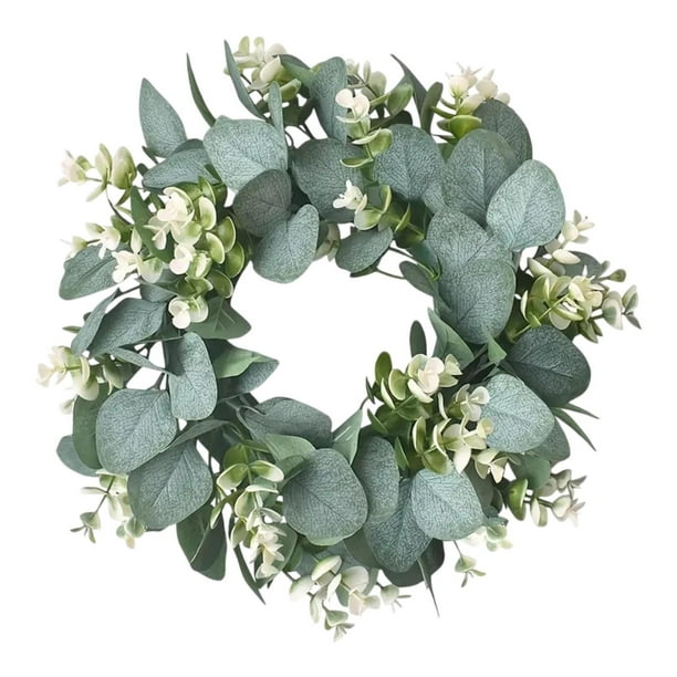 Corona de flores de primavera de corona de eucalipto artificial para vegetación de la puerta frontal decoración decorativa de guirnalda para la