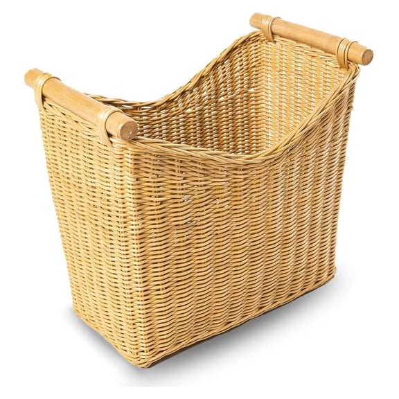 Drevy Narrow Wicker Magazine Basket, Large, 14 in L x 7.5 in W x 12 in H, Sandstone