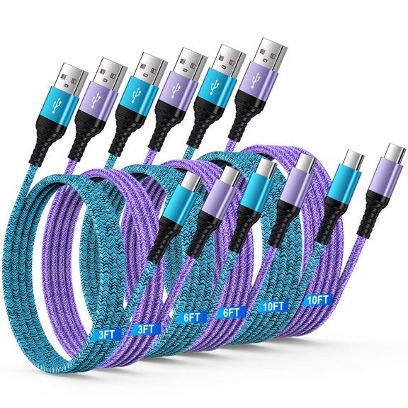USB C Cables,ABCPOW 6PACK Type C Charging Cable 3ft6ft10ft Type C Cables 3ft6ft10ft USB A to USB C Charger Cable Type C Cable High Speed Android Phone Charger Cords Type C Charger Fast Charging Cable