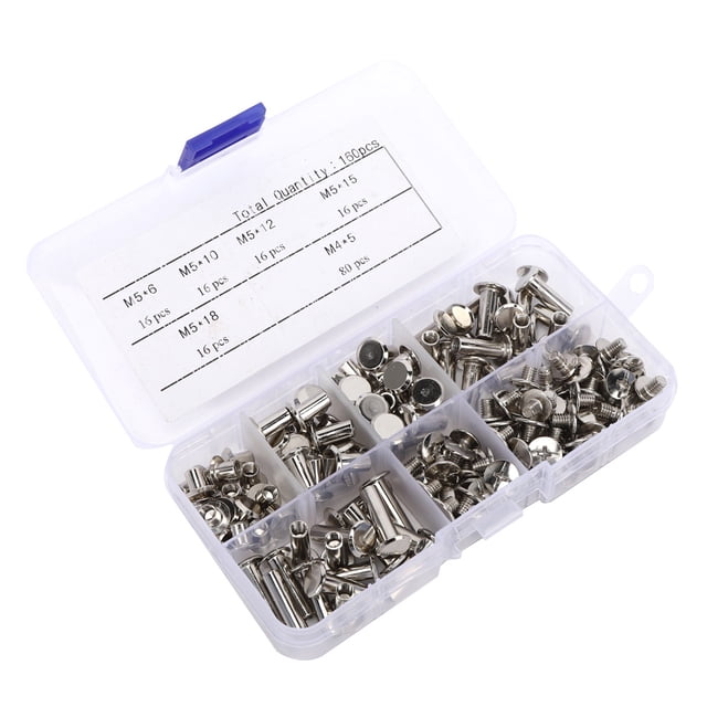 160pcs Screw Nail Rivets Fasteners Flat Head Studs Kit for DIY Craft Album Book