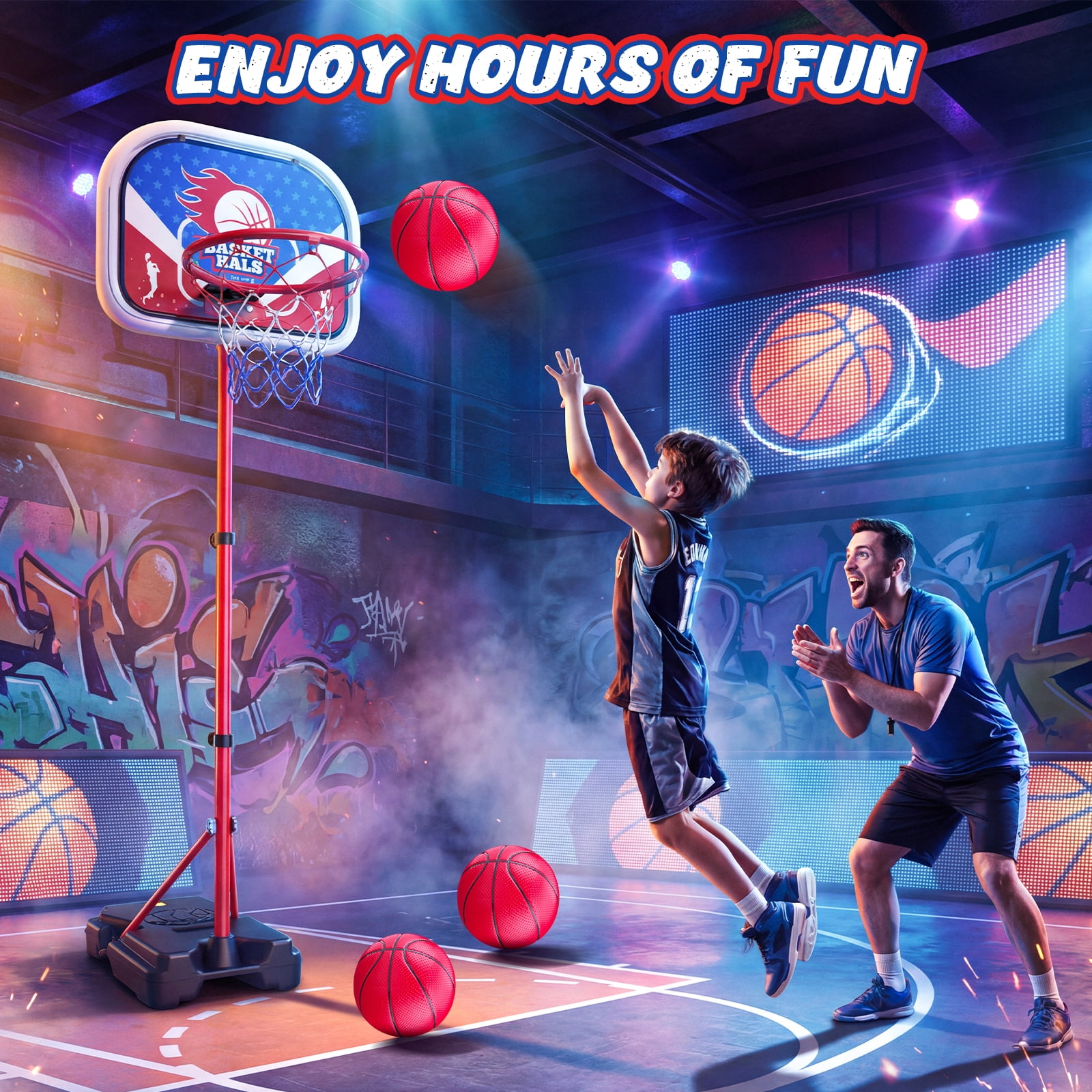 JoyStone Kids Basketball Hoop Adjustable Height 2.9 ft-6.2 ft, Toddler Basketball Hoop Indoor Outdoor Portable Kids BasketBall Goal Toys for Boys Girls Gift