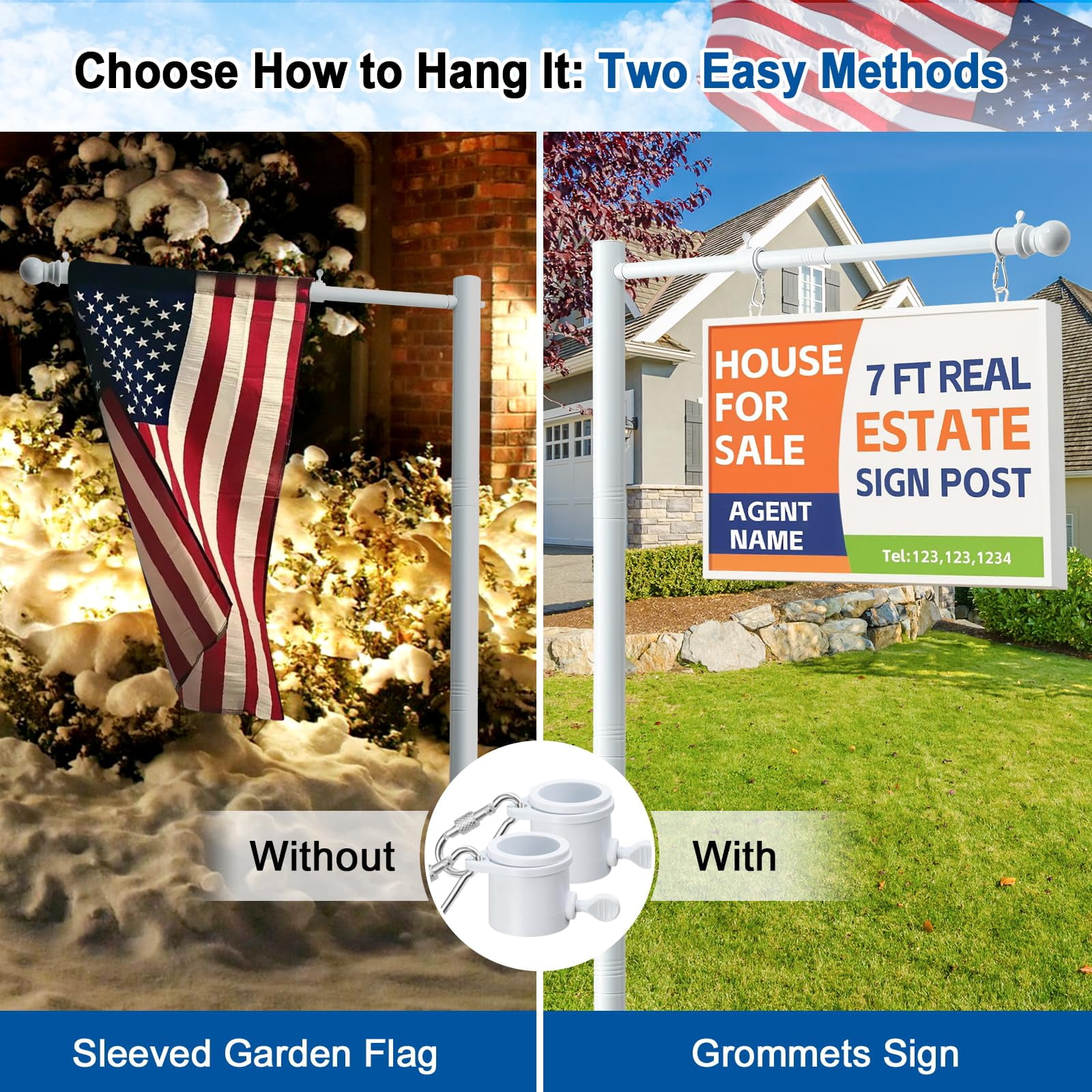 FLY HAWK Real Estate Sign Post 7ft Tall, Realtor Yard Sign Post for Open House and Home for Sale Outside, 32" Arm Holds up to 25" Sign, White (No Sign Included)