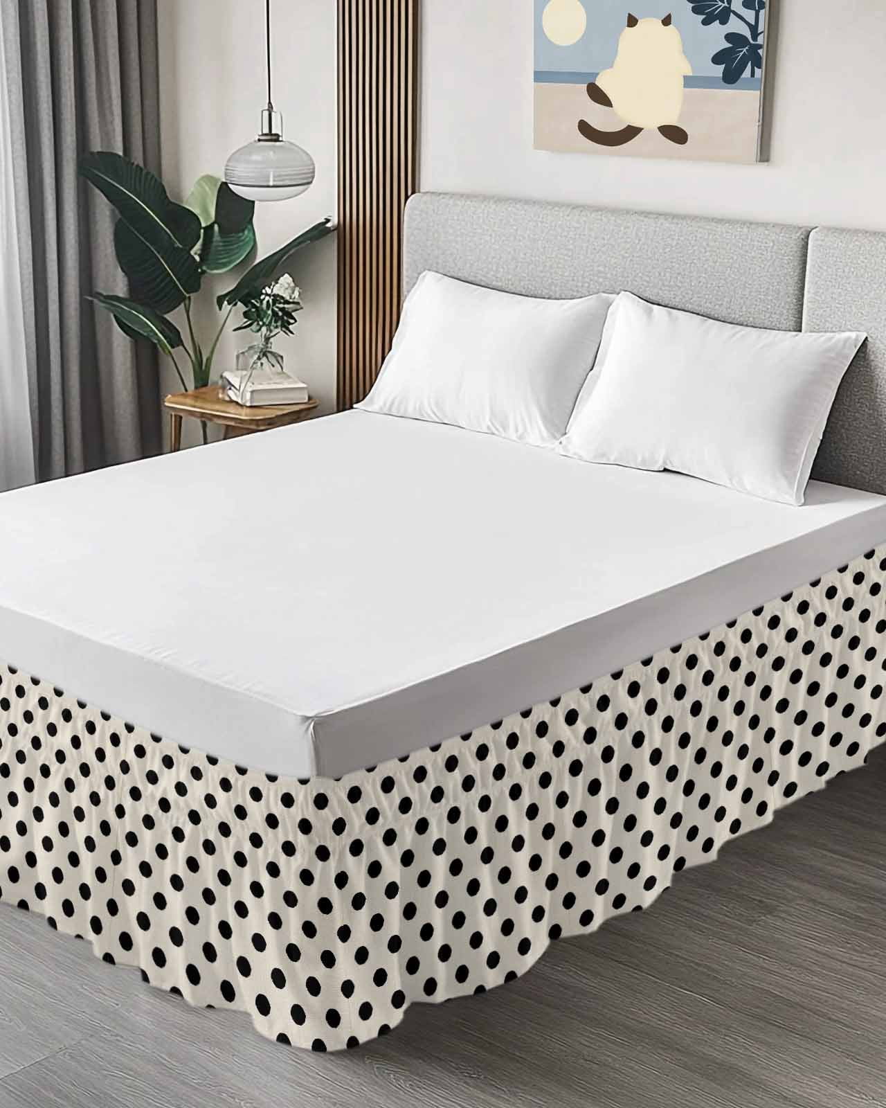 Wave Point Black Wrap Around Bed Skirts for Queen Bed 18" Drop,Bed Skirt with Adjustable Elastic Belt Dust Ruffle Bed Valance for Bedroom Hotel Modern Minimalist Geometric on Linen Bed Frame Cover