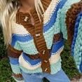 thumbnail image 7 of Women's Striped Chunky Needle Button-Down Cardigan Sweater Colorblock Long Sleeve Knitted Jacket for Fall and Winter Fashion,Coffee,XL, 7 of 7