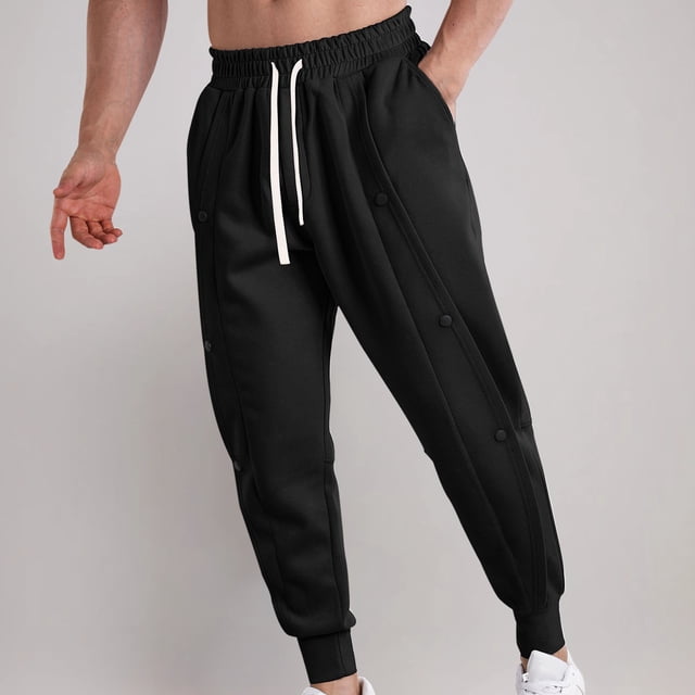 Pantalones largos para hombre, de color liso, a la moda, con cintura gruesa, botones informales, deportivos, de algodón