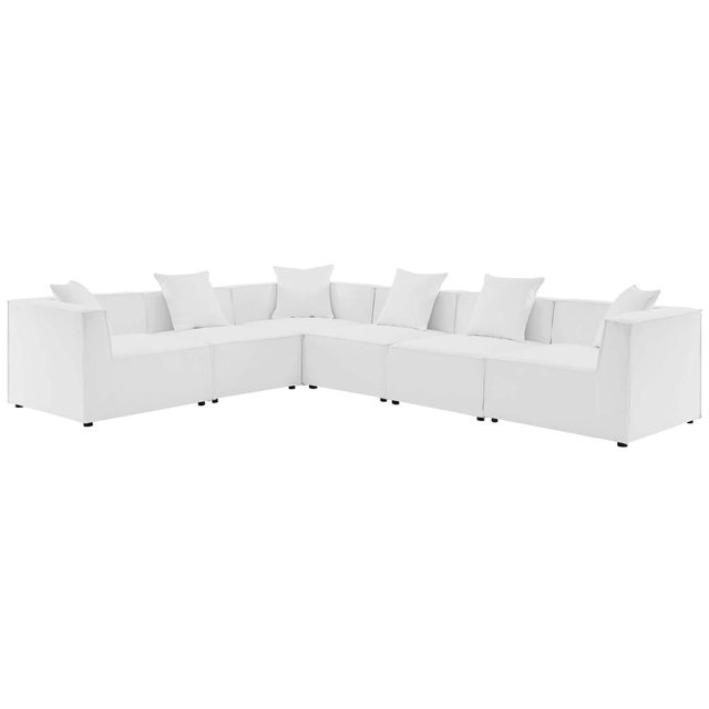 Modway Saybrook Canapé Sectionnel de Patio Extérieur Moderne en Tissu 6 Pcs, Blanc