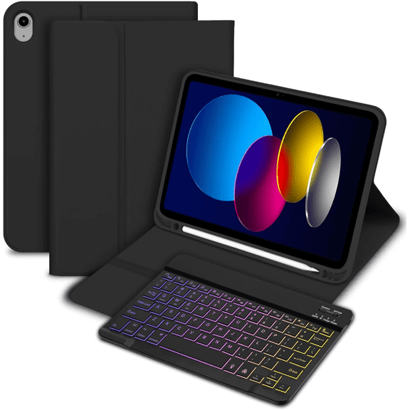 Keyboard Case for iPad 10th Generation, Slim Protective Case with Pencil Holder, Detachable Wireless Keyboard Case for iPad 10th Generation 10.9 Inch -Black