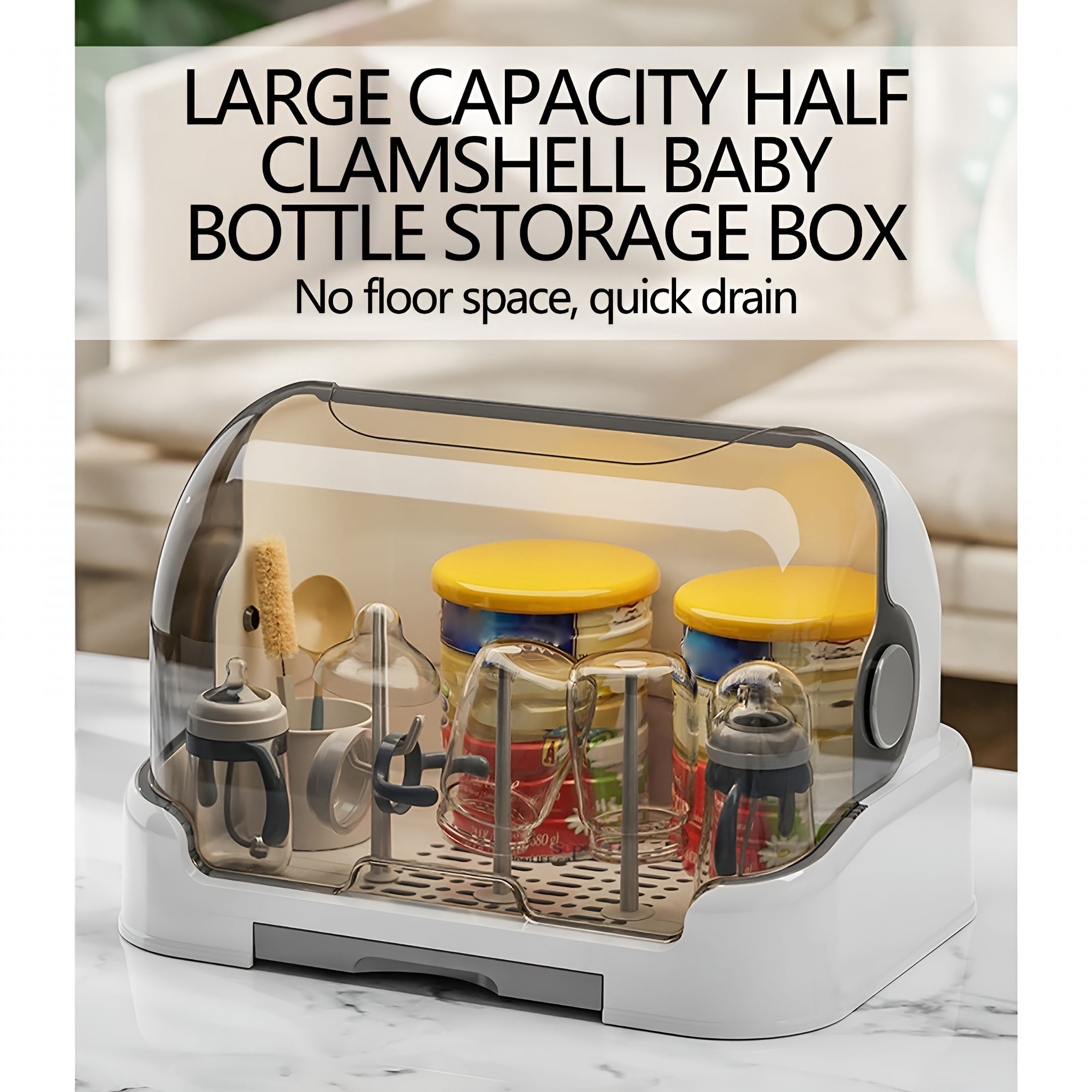 ACDANC 2026 New Baby Bottle Drying Rack Dust-Proof Organizer with Cover Bottle Storage with Removable Drip Tray Nursing Baby Bottle Storage Countertop Maternal and Child Care Products