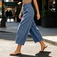 thumbnail image 4 of Miluxas Women's Wide Leg Cropped Pants Elastic High Waist Business Casual Loose Trousers with Pockets Lightweight Summer Lounge Pants Navy, 4 of 5