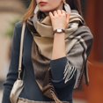 thumbnail image 6 of beishanbush Scarf Women's Autumn and Winter Colorful Plaid Shawl Thickening Warm Fringe Scarf Scarf Brownish Yellow, 6 of 8