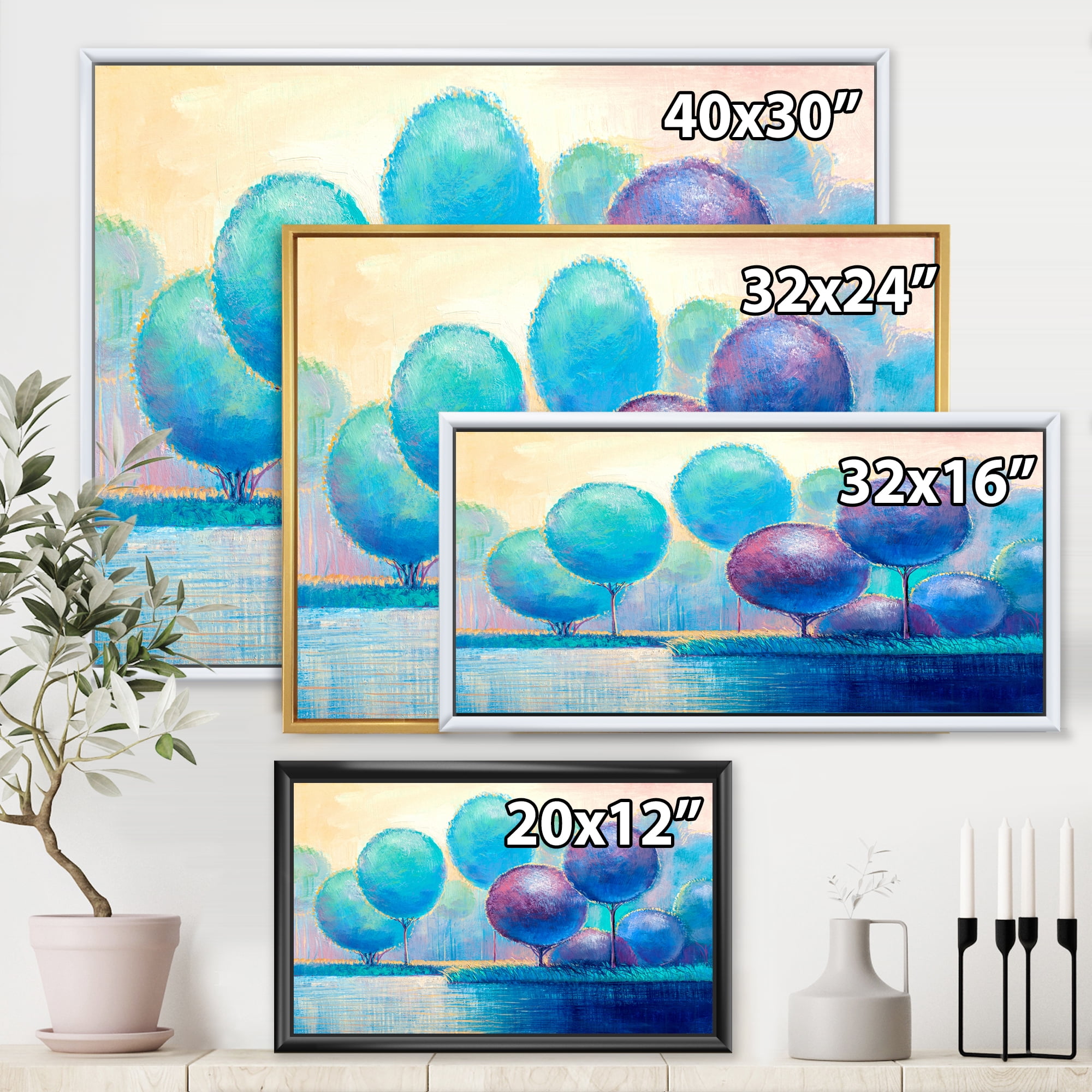 Designart 'Ornamental Colourful Trees V' Modern Framed Canvas Wall Art Print