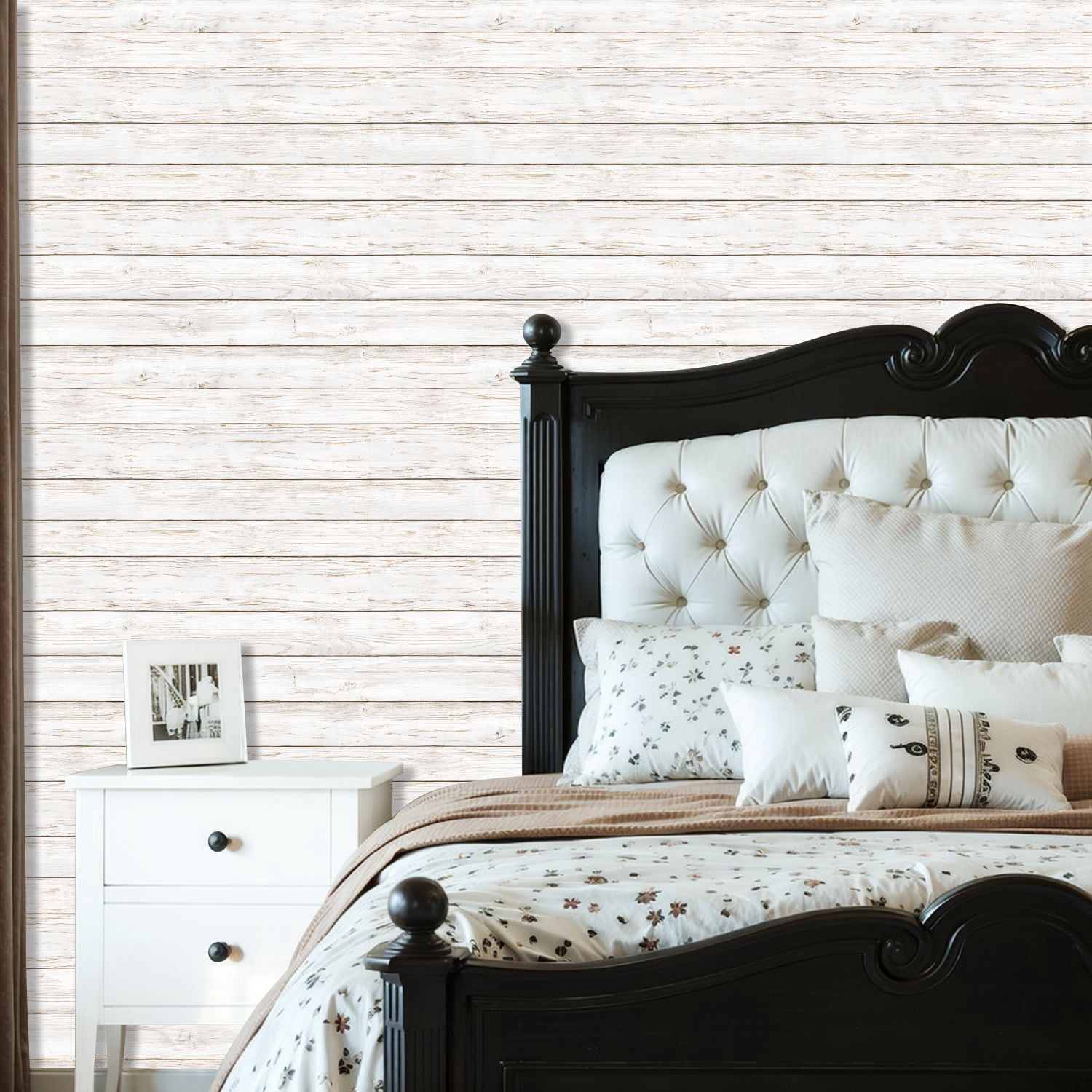 Peel and Stick Wallpaper 23.6in x 9.8ft Distressed White Wooden Planks Subtle Brown Contact Paper Vinyl Waterproof Self Adhesive Wall Paper for Bedroom Shelf Cabinet Renter Friendly