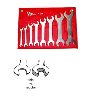 V8 Tools 8308 Super Thin Open End Wrench Set, 8 Piece, 3/8" To 1-5/16", Fully Polished, In Canvas Pouch