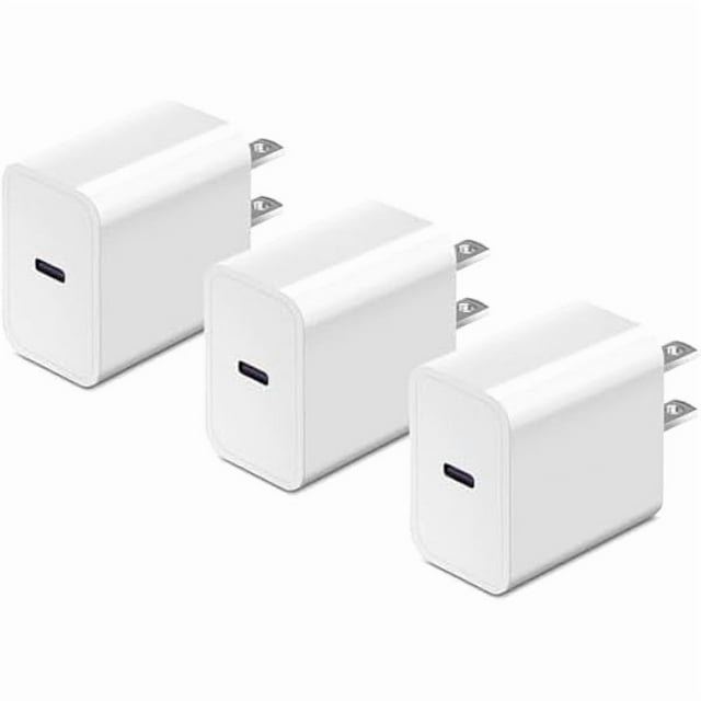 LinQingQ USB C Charger Block for Apple Watch Series 11 10 iWatch, iPhone, iPad,AirPods Pro, Wireless Charger Pad, Type C Fast Charging 20W PD Power Adapter Plug Fast Charging Cube 3-Pack White
