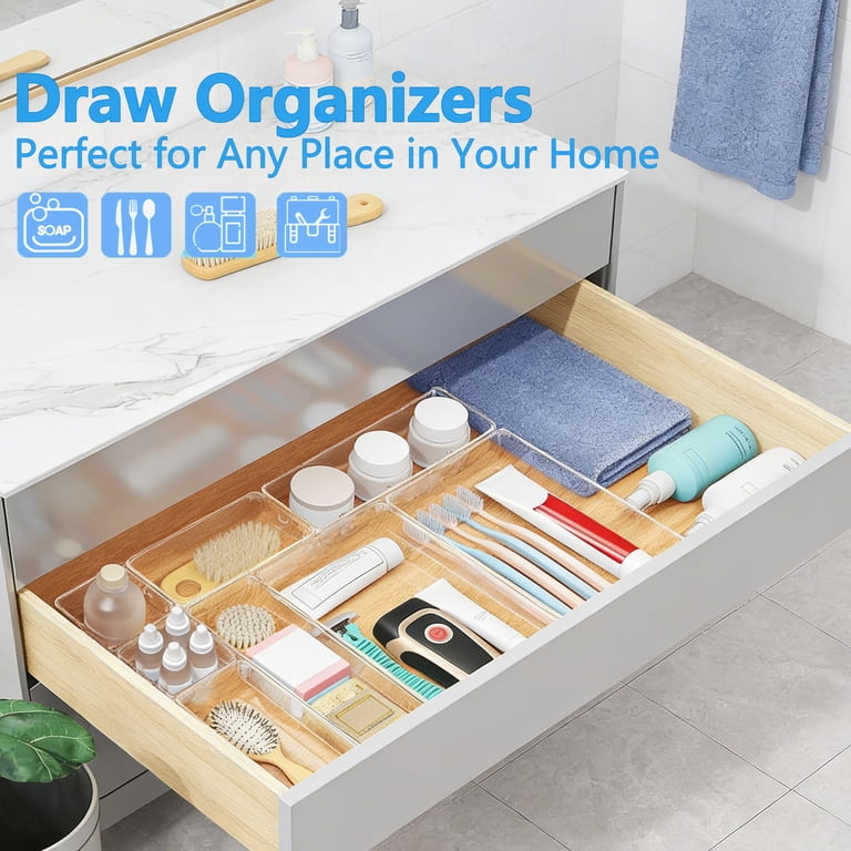 Asnews 60-Piece Clear Plastic Drawer Organizer Set, 4 Sizes photo 2