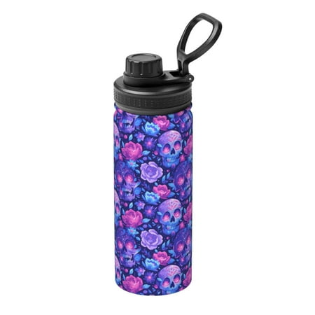 

Hirioo blue Skull purple flower1 for 18oz Sports Insulated Kettle for Gym Hiking Camping Running Mountain Bike Outdoor Sports