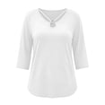 thumbnail image 6 of Vivianyo HD Women's V Neck Tunic Shirt, Curved Hem Three Quarter Sleeve Solid Top for Women, Fall Stretch Casual Shirt for Shopping Trips and Daily Errands, Sizes L-5XL, 6 of 8