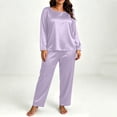 thumbnail image 3 of Nugftut Plus Size Pajama Sets for Women Satin Long Loungewear Two-Piece Fall Classic Sleepwear XL-5XL, 3 of 8