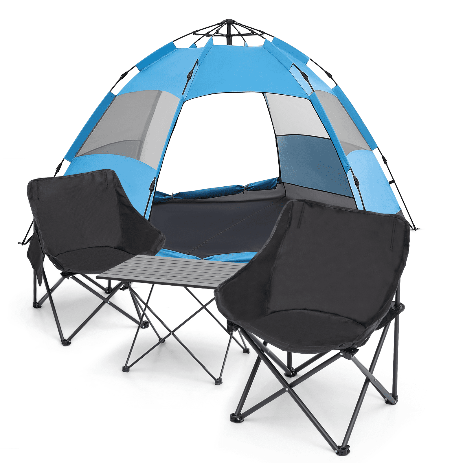 MADOG Set of 4 Camping Tent + Chairs + Table, 4 Person Dome Tent with 2