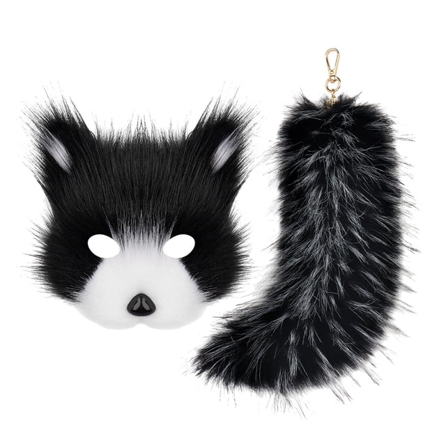Máscara y cola de Therian Strade Fareast Limited llavero de peluche con cola para club nocturno de carnaval En y negro