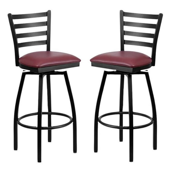 Home Square Hercules 32" Swivel Metal Bar Stool in Black and Burgundy - Set of 2
