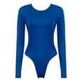 thumbnail image 3 of Doomiva Women's Scoop Neck Bodysuit Long Sleeve Solid Color Stretch Leotard Jumpsuit Tops Blue XXL, 3 of 7