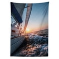 thumbnail image 3 of Ambesonne Fishing Tablecloth Rectangular Table Cover, Sail Boat on Sea Hobby, 52"x70", Pale Blue Yellow, 3 of 4