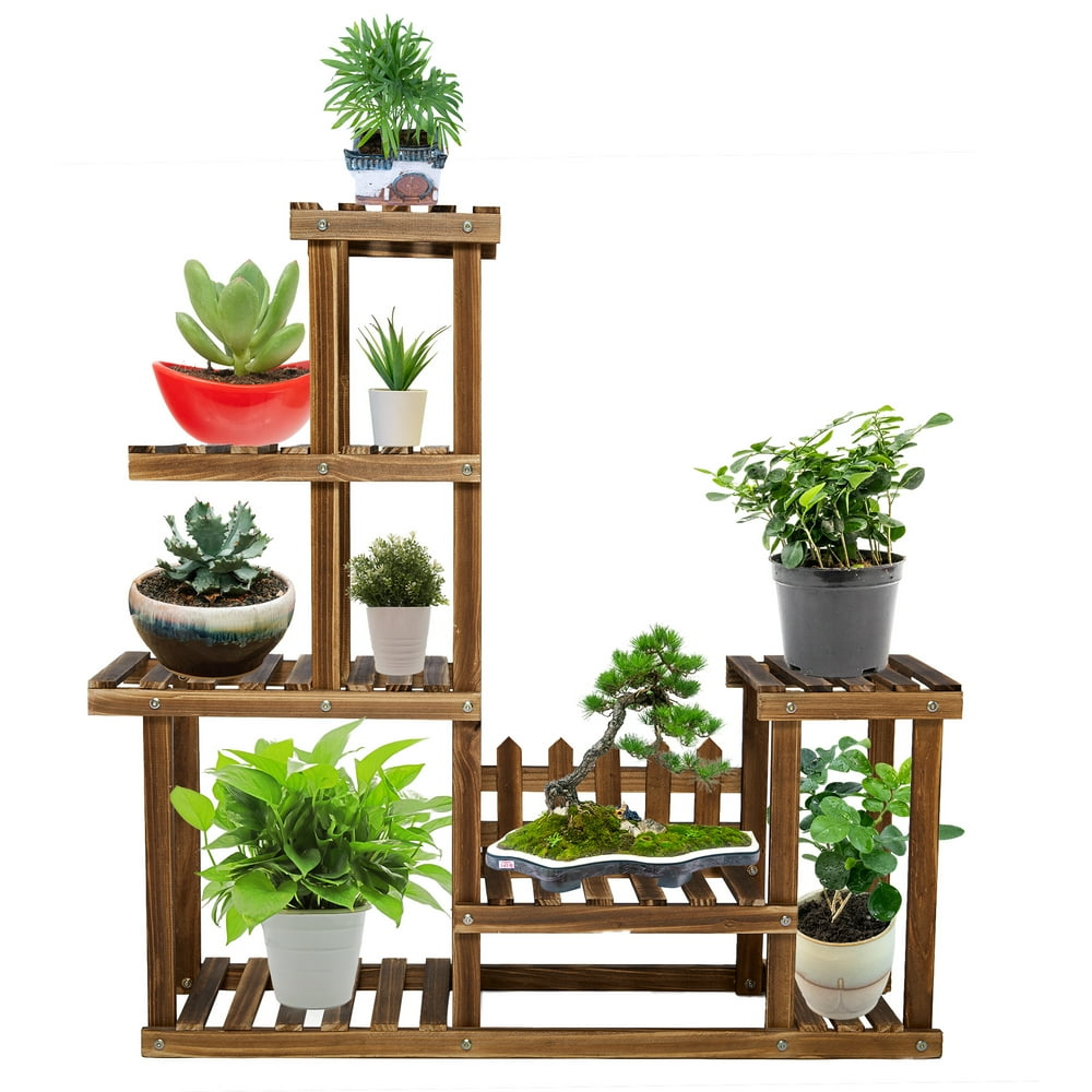 Multi Tiers Wood Plant Stand Indoor Outdoor, Plant Display Tall Plant